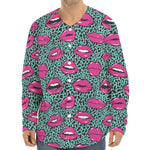 Purple Lips Pattern Print Long Sleeve Baseball Jersey