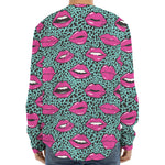 Purple Lips Pattern Print Long Sleeve Baseball Jersey