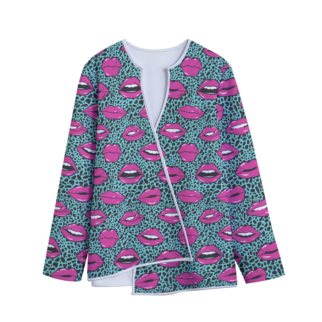 Purple Lips Pattern Print Long Sleeve Short Coat
