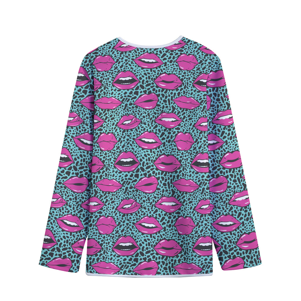 Purple Lips Pattern Print Long Sleeve Short Coat