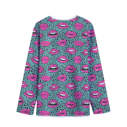 Purple Lips Pattern Print Long Sleeve Short Coat