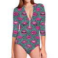 Purple Lips Pattern Print Long Sleeve Swimsuit