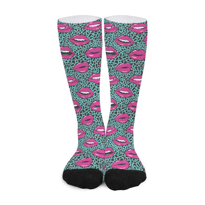 Purple Lips Pattern Print Long Socks