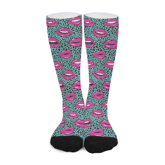 Purple Lips Pattern Print Long Socks