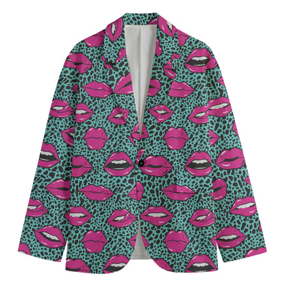 Purple Lips Pattern Print Men's Blazer