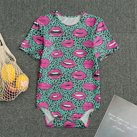 Purple Lips Pattern Print Men's Bodysuit