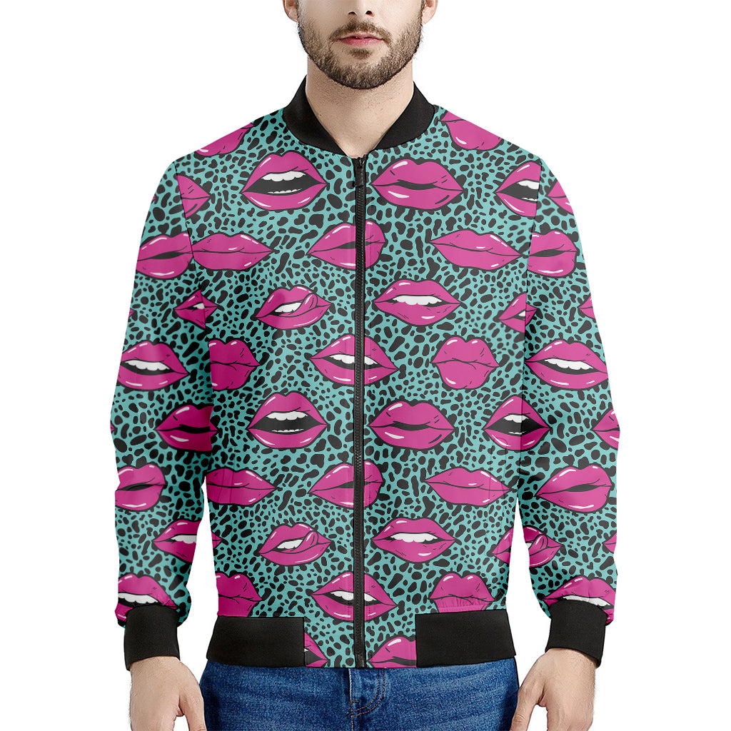 Purple Lips Pattern Print Men's Bomber Jacket
