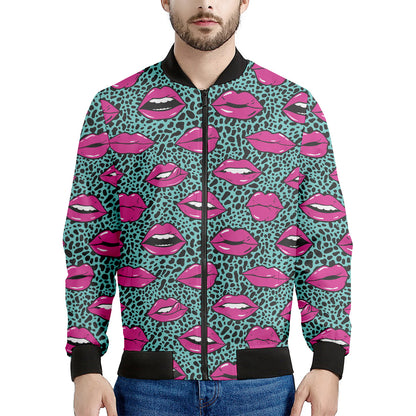 Purple Lips Pattern Print Men's Bomber Jacket