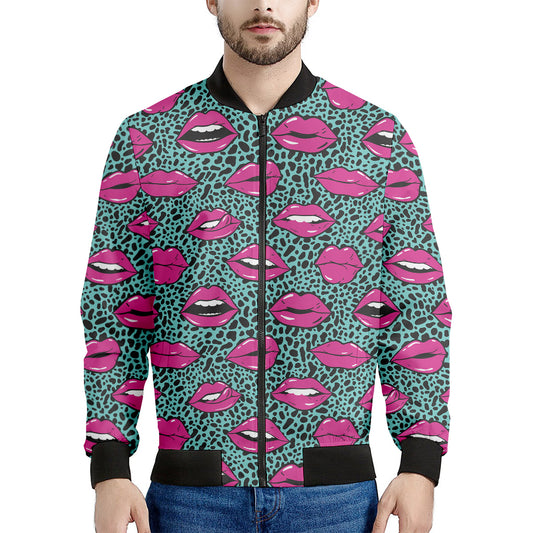 Purple Lips Pattern Print Men's Bomber Jacket