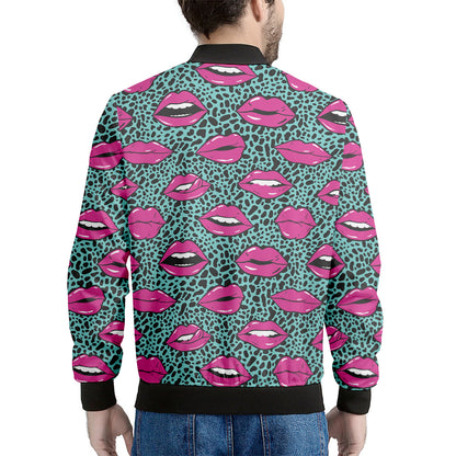 Purple Lips Pattern Print Men's Bomber Jacket