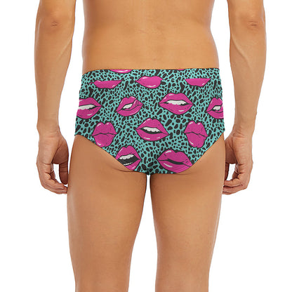 Purple Lips Pattern Print Men's Briefs