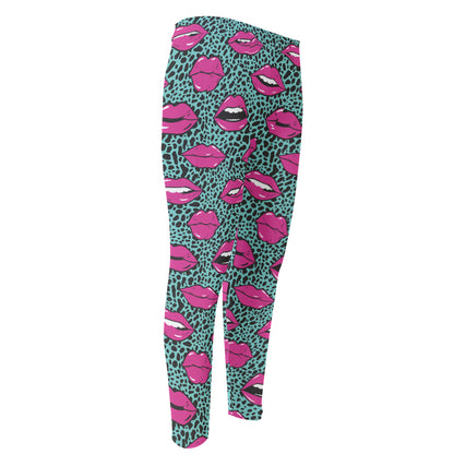 Purple Lips Pattern Print Men's Compression Pants