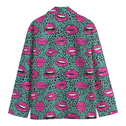 Purple Lips Pattern Print Men's Cotton Blazer