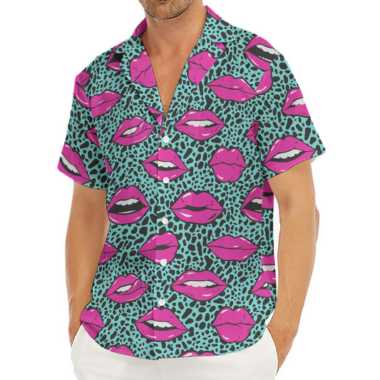 Purple Lips Pattern Print Men's Deep V-Neck Shirt