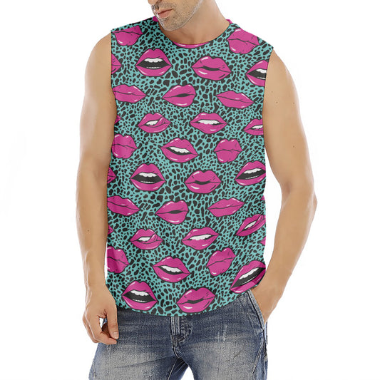 Purple Lips Pattern Print Men's Fitness Tank Top