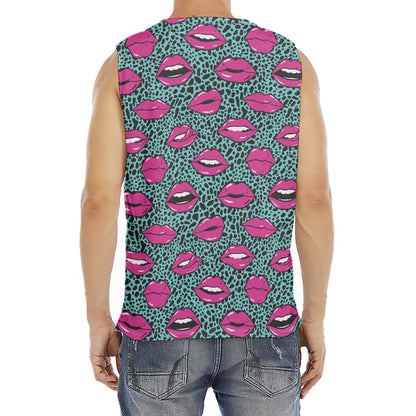Purple Lips Pattern Print Men's Fitness Tank Top