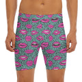 Purple Lips Pattern Print Men's Long Boxer Briefs