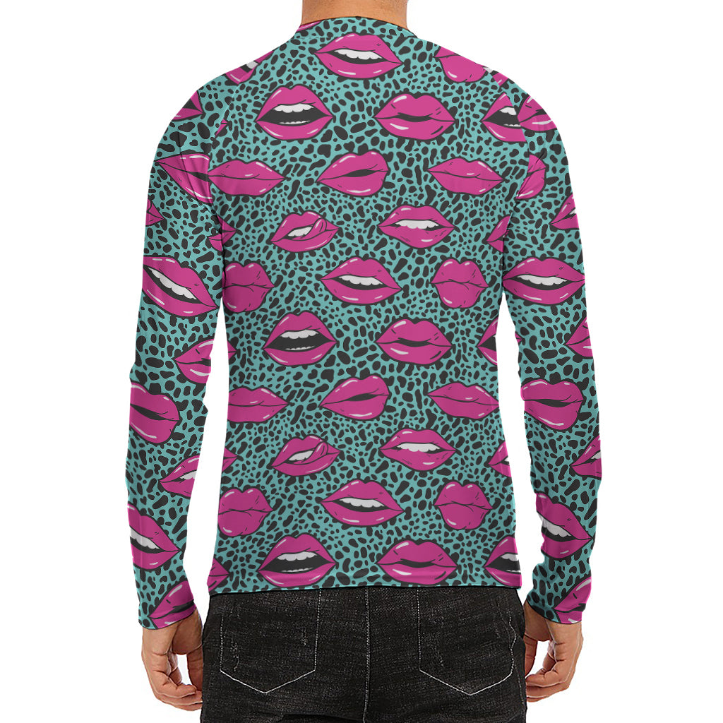 Purple Lips Pattern Print Men's Long Sleeve Rash Guard