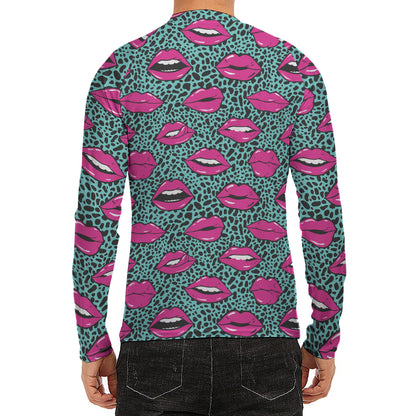 Purple Lips Pattern Print Men's Long Sleeve Rash Guard