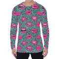 Purple Lips Pattern Print Men's Long Sleeve T-Shirt