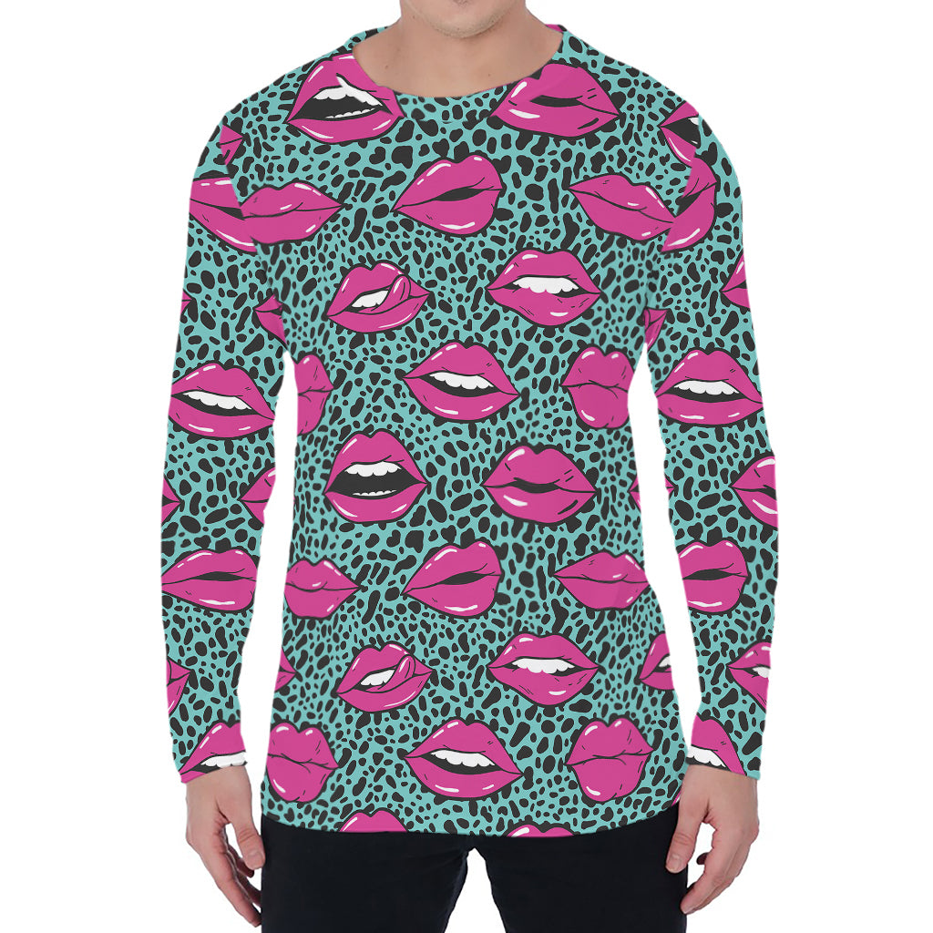Purple Lips Pattern Print Men's Long Sleeve T-Shirt