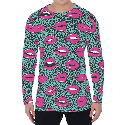 Purple Lips Pattern Print Men's Long Sleeve T-Shirt