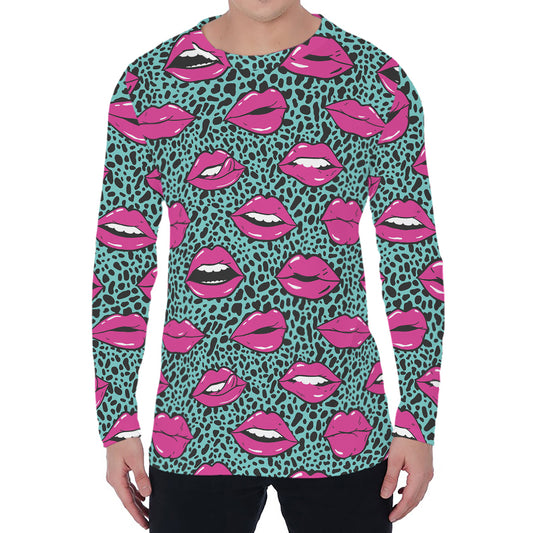 Purple Lips Pattern Print Men's Long Sleeve T-Shirt