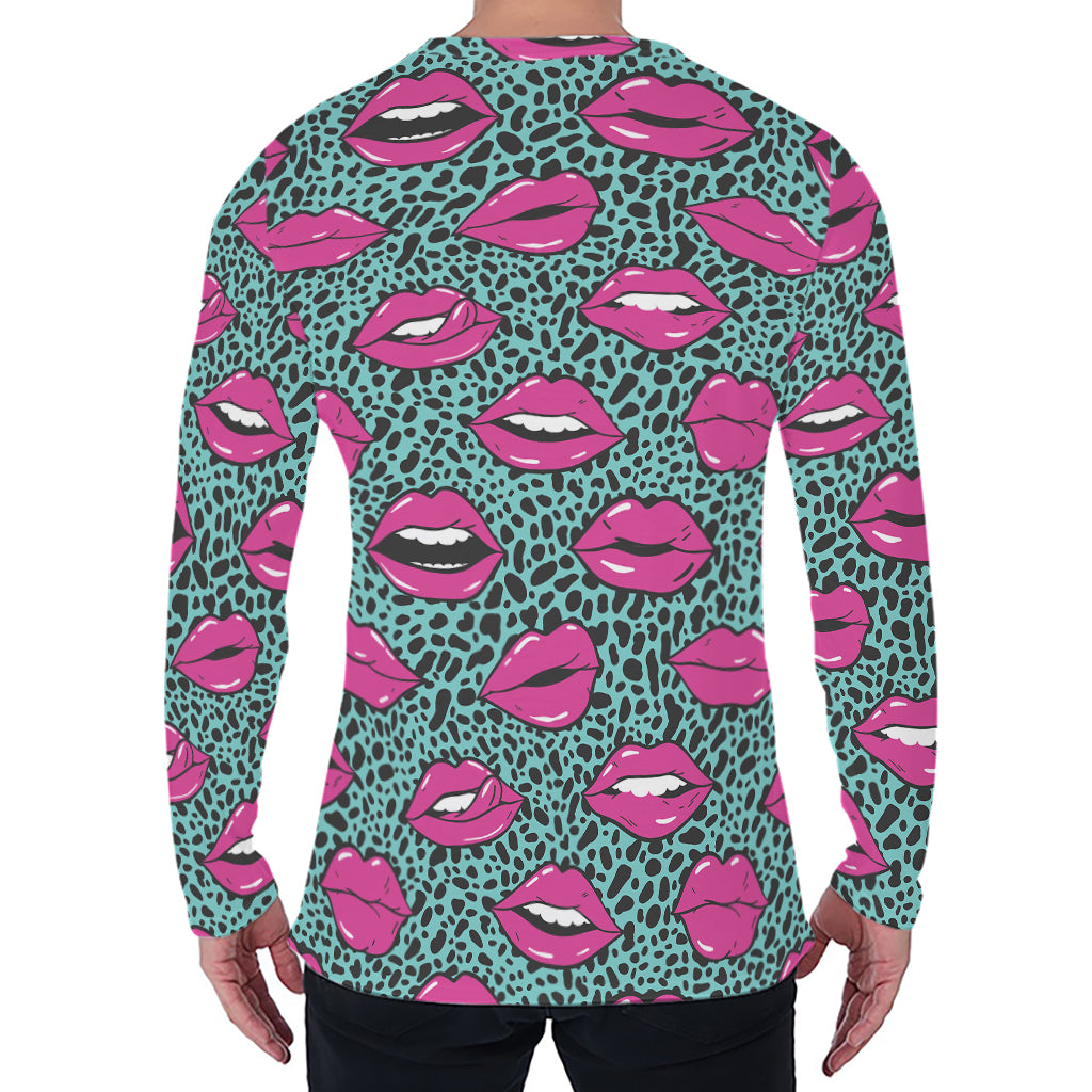 Purple Lips Pattern Print Men's Long Sleeve T-Shirt