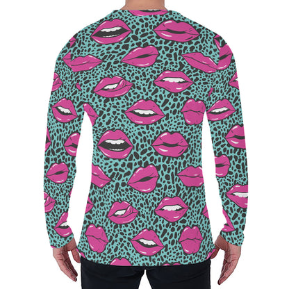 Purple Lips Pattern Print Men's Long Sleeve T-Shirt