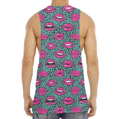 Purple Lips Pattern Print Men's Muscle Tank Top