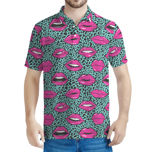 Purple Lips Pattern Print Men's Polo Shirt