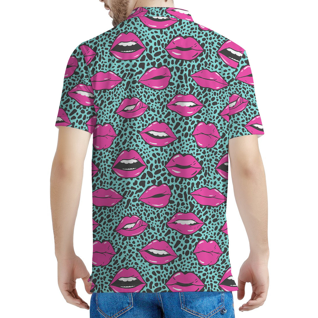 Purple Lips Pattern Print Men's Polo Shirt
