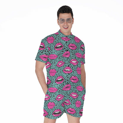 Purple Lips Pattern Print Men's Rompers