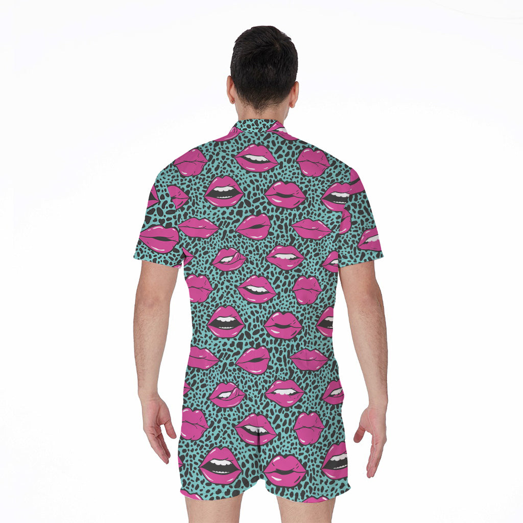 Purple Lips Pattern Print Men's Rompers
