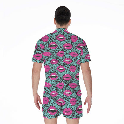 Purple Lips Pattern Print Men's Rompers
