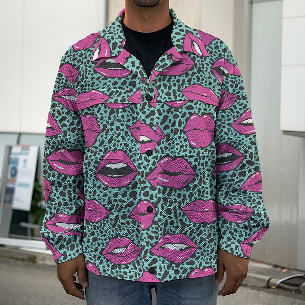 Purple Lips Pattern Print Men's Shirt Jacket