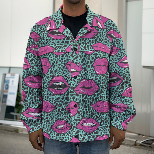 Purple Lips Pattern Print Men's Shirt Jacket