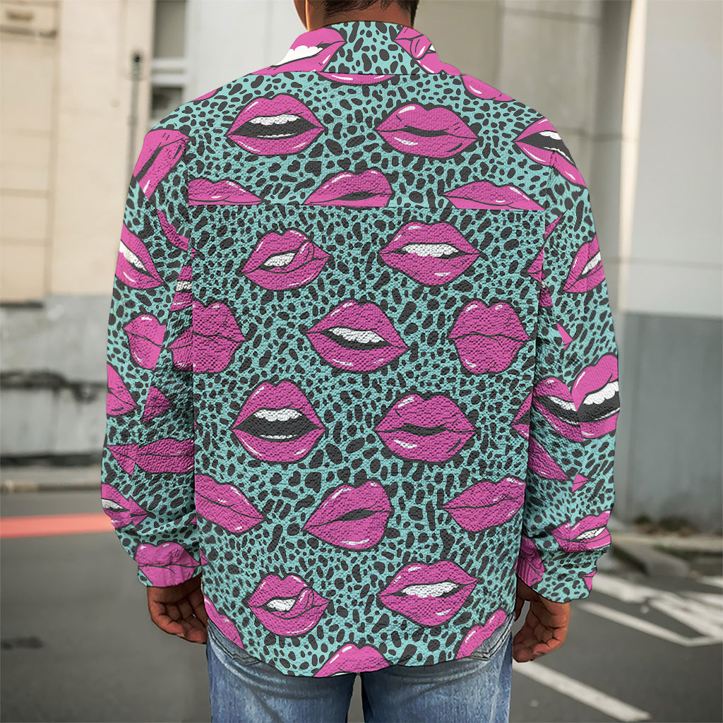 Purple Lips Pattern Print Men's Shirt Jacket