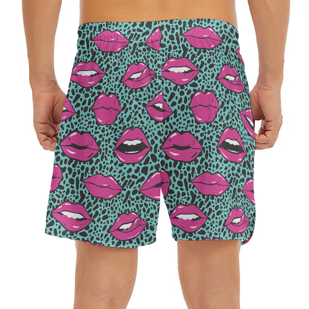 Purple Lips Pattern Print Men's Split Running Shorts