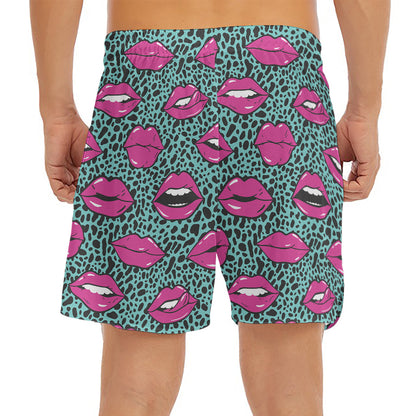 Purple Lips Pattern Print Men's Split Running Shorts