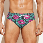 Purple Lips Pattern Print Men's Swim Briefs