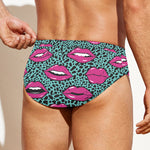 Purple Lips Pattern Print Men's Swim Briefs