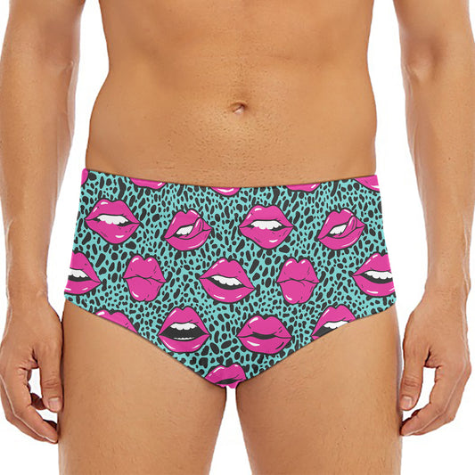Purple Lips Pattern Print Men's Triangle Swim Briefs