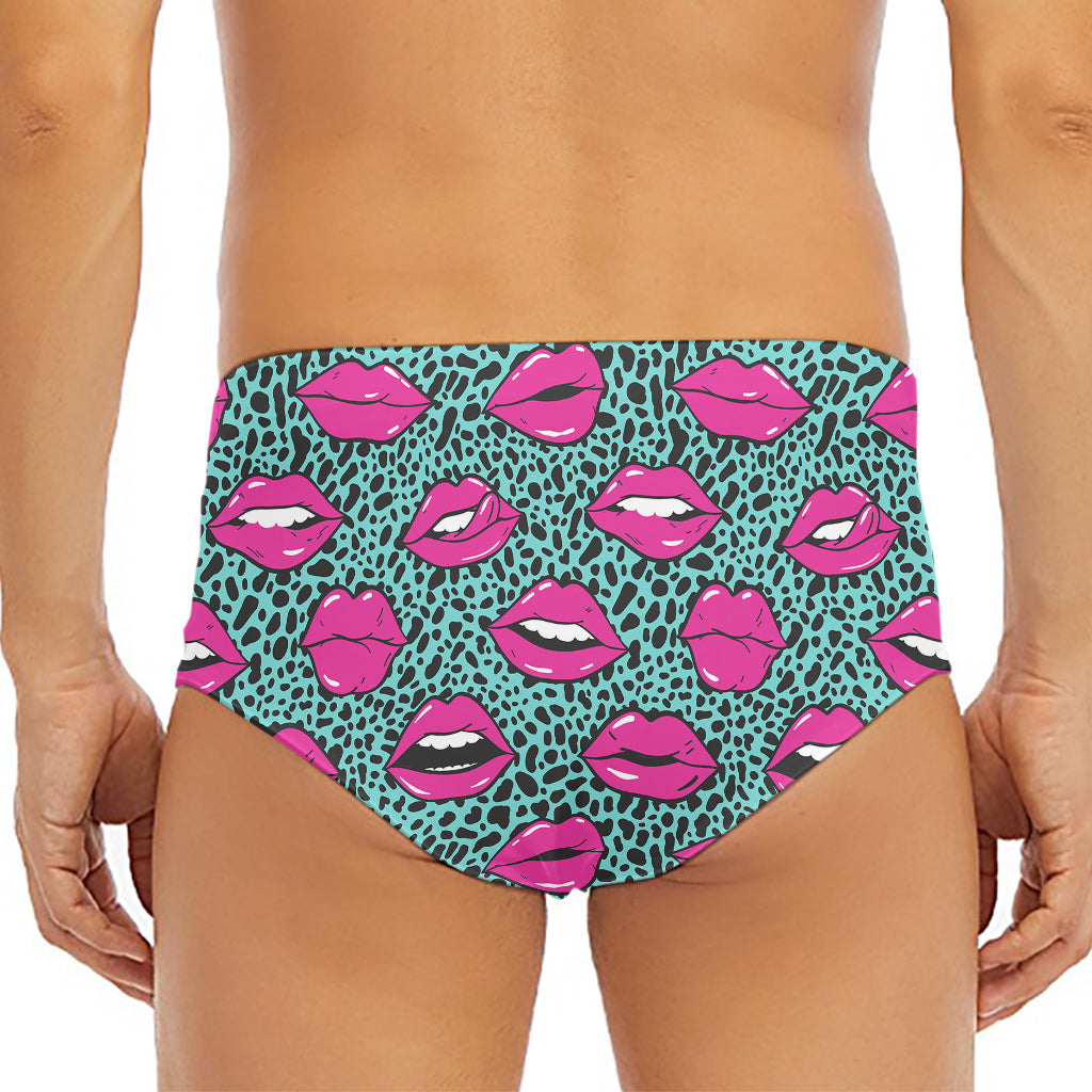 Purple Lips Pattern Print Men's Triangle Swim Briefs