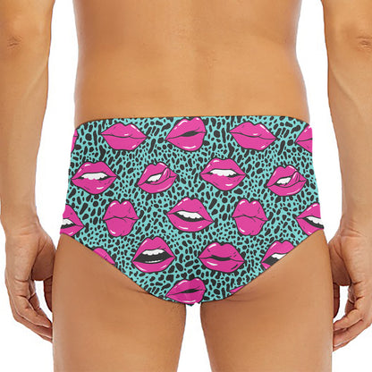 Purple Lips Pattern Print Men's Triangle Swim Briefs