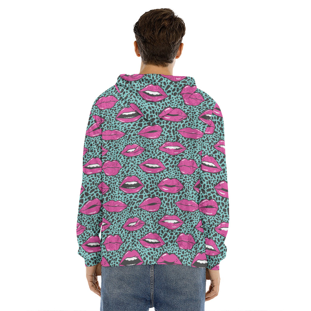 Purple Lips Pattern Print Men's Velvet Pullover Hoodie