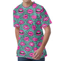 Purple Lips Pattern Print Men's Velvet T-Shirt