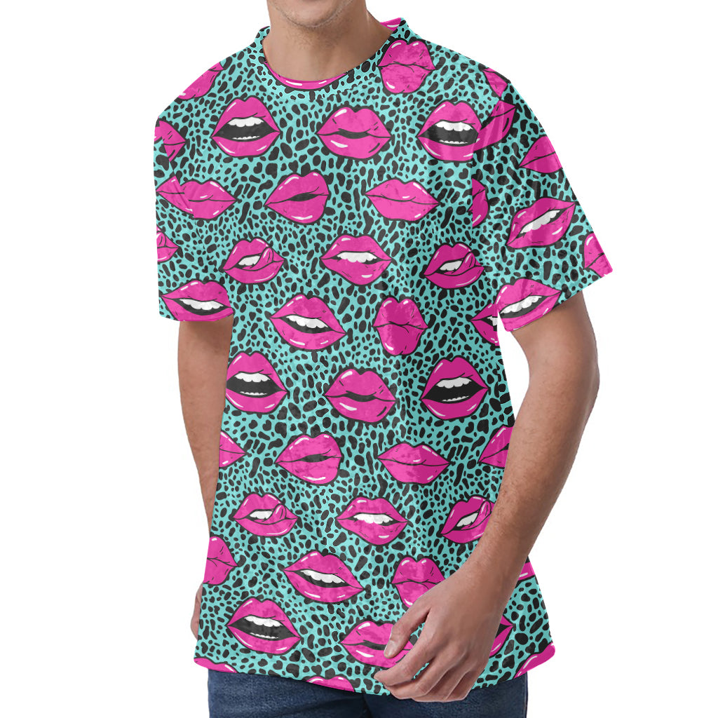 Purple Lips Pattern Print Men's Velvet T-Shirt