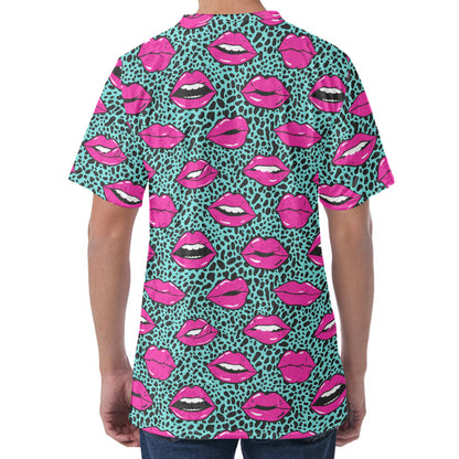 Purple Lips Pattern Print Men's Velvet T-Shirt
