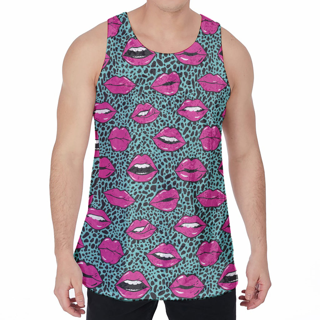 Purple Lips Pattern Print Men's Velvet Tank Top